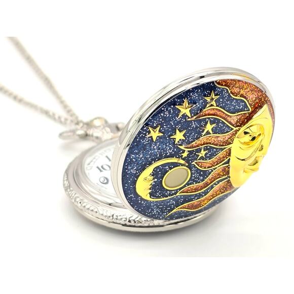 Mystic Sun & Stars Pocket Watch - Celestial Moon Cosmic Gift, Starry Vintage - Picture 2 of 10